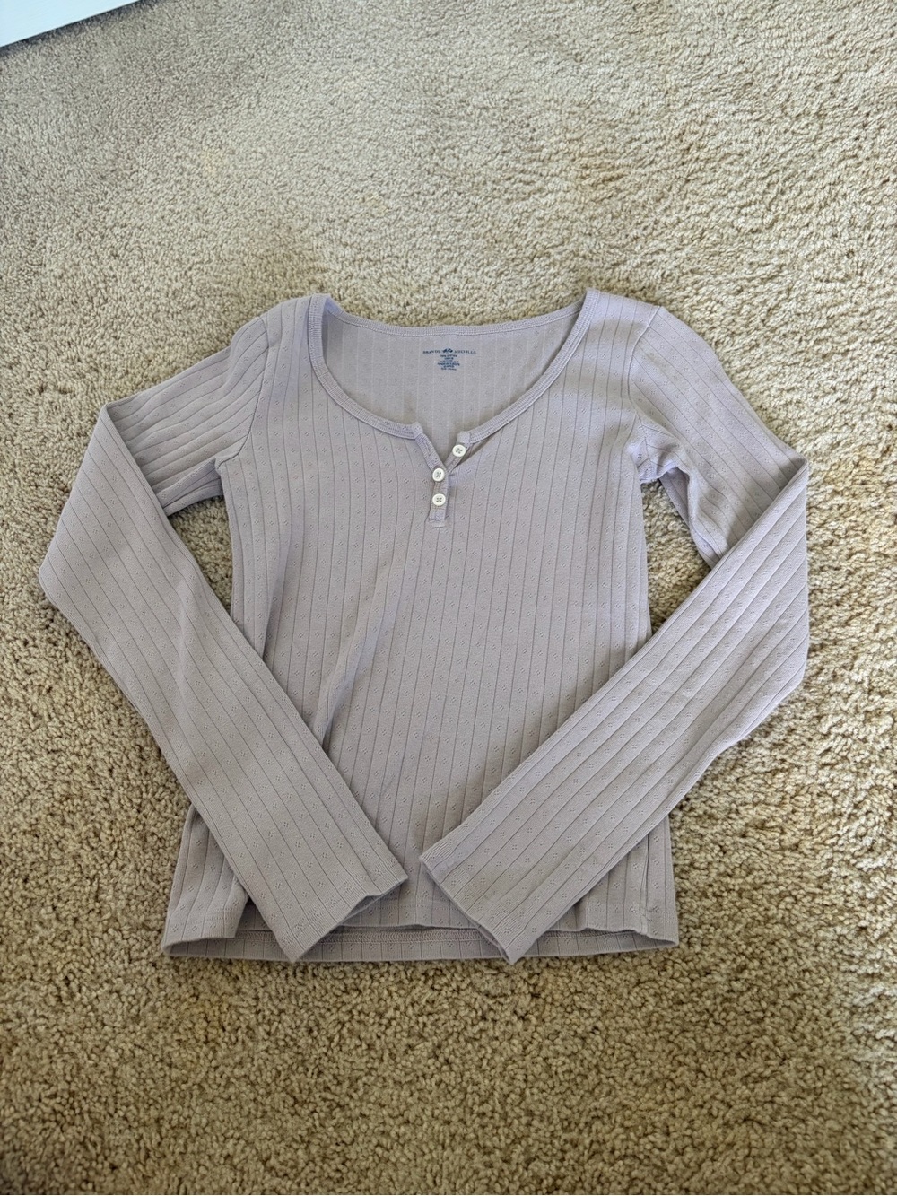 Brandy Melville Lilac Ribbed Henley Long-Sleeve Top